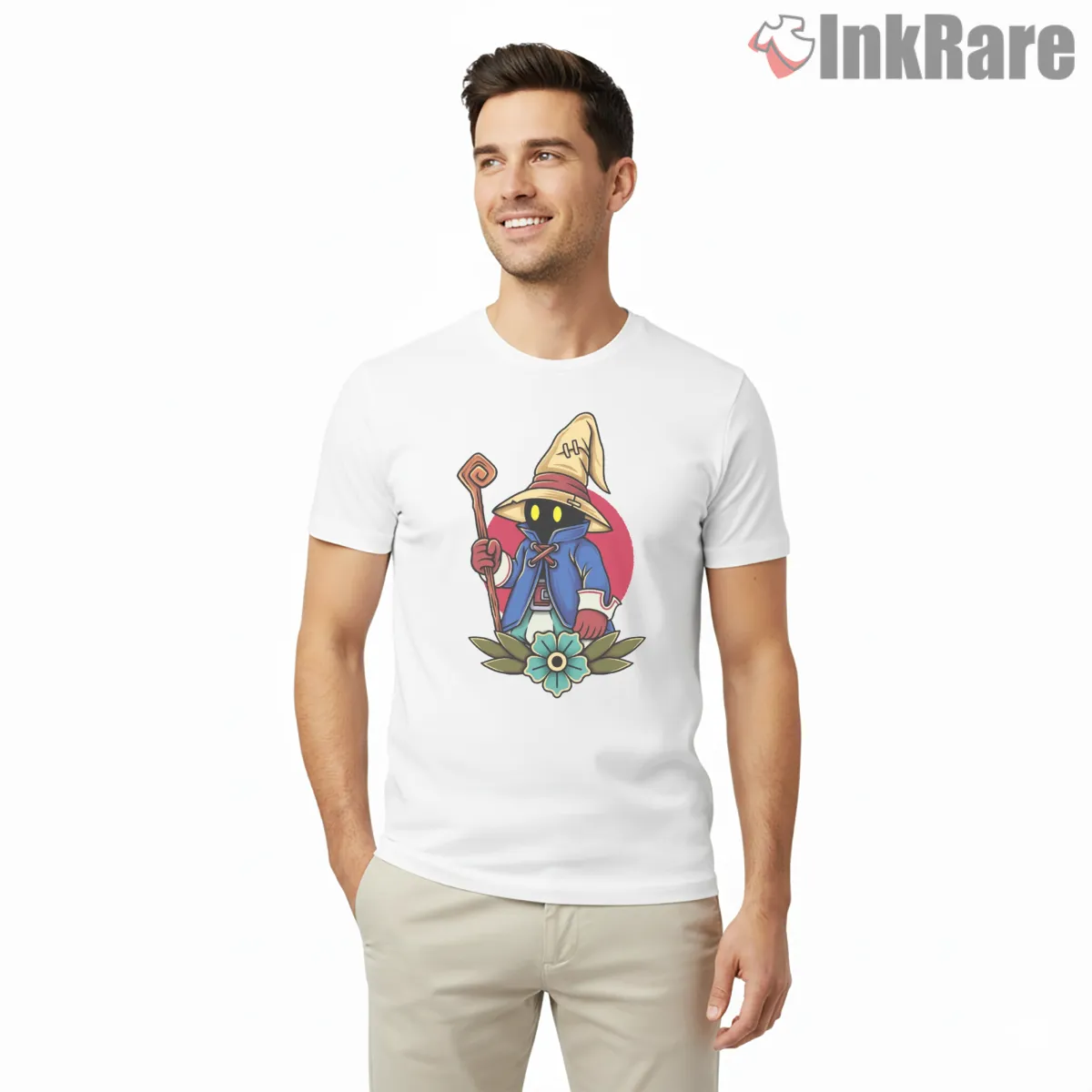 Final Fantasy Ix Vivi Black Mage Tattoo Style Emblem Shirt on white short sleeve shirt for men graphic tee