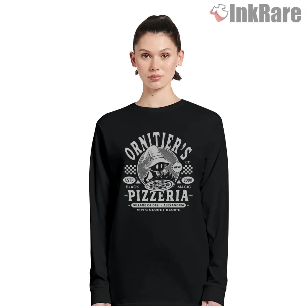 Final Fantasy Ix Vivi Ornitier Pizzeria Vintage Logo Shirt on black long sleeve shirt for women graphic tee