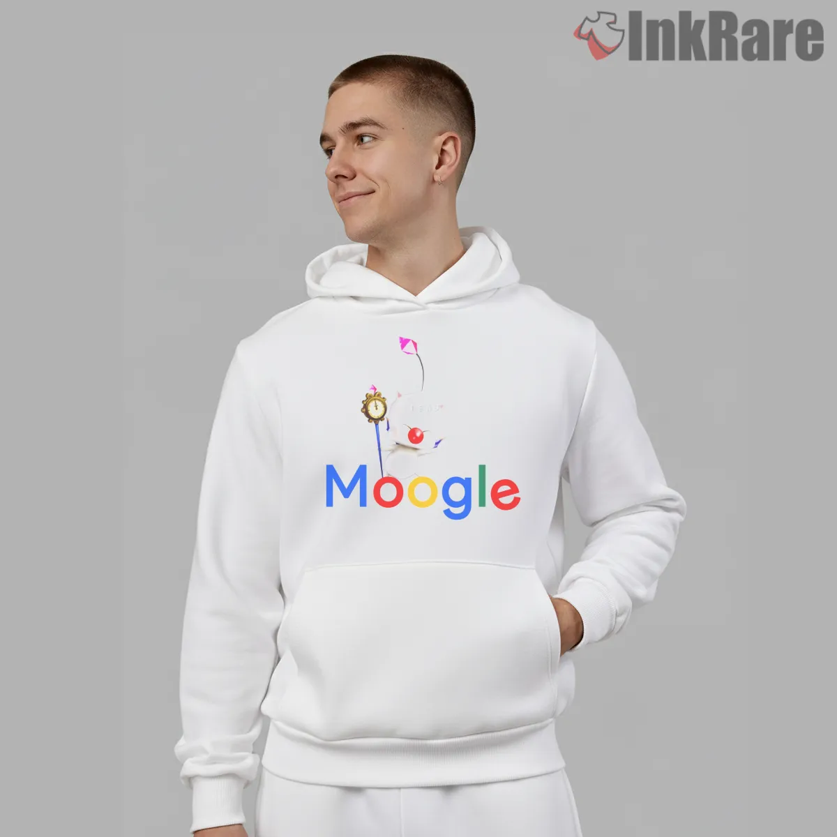 Final Fantasy Moogle World Parody Logo Gaming Shirt on white hoodie for men graphic tee