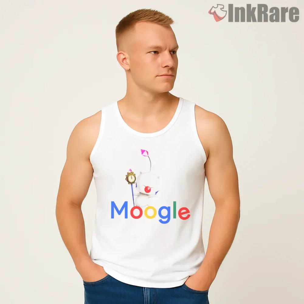 Final Fantasy Moogle World Parody Logo Gaming Shirt on white tank top for men graphic tee