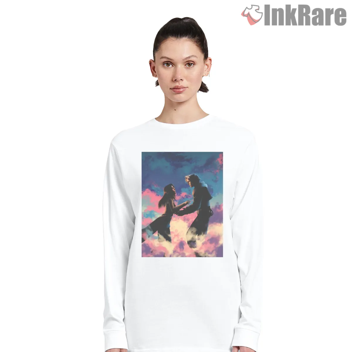 Final Fantasy Romantic Couple Silhouette Dreamscape Long Sleeve White Final Fantasy Romantic Couple Silhouette Dreamscape Shirt on white long sleeve shirt for women graphic tee