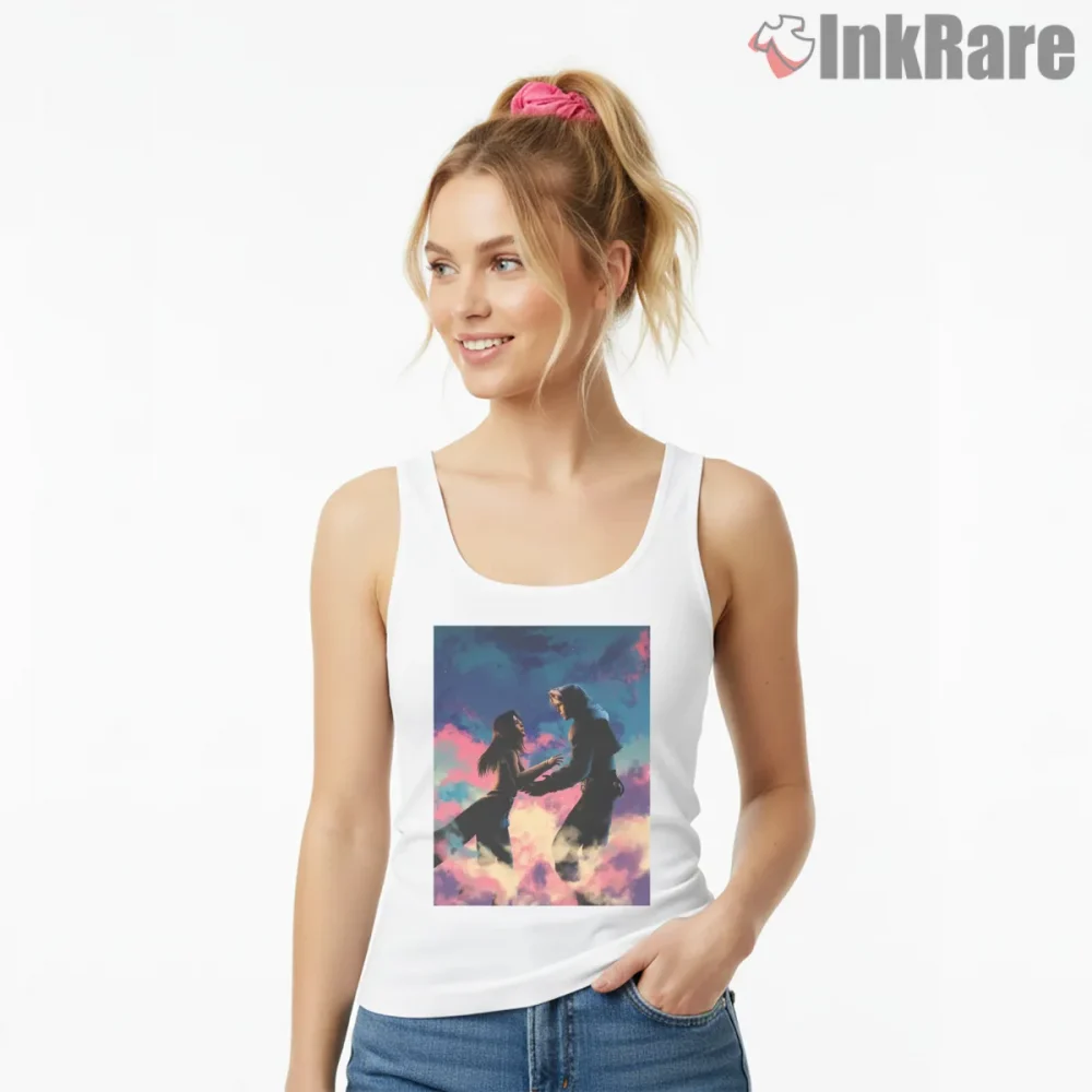 Final Fantasy Romantic Couple Silhouette Dreamscape Shirt on white tank top for women graphic tee