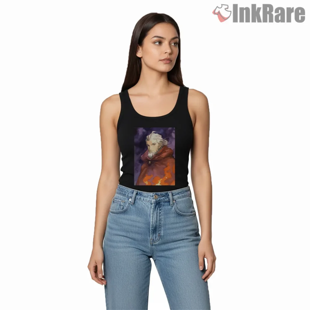 Final Fantasy Tactics Cidolfus Orlandeau Heroic Portrait Shirt on black tank top for women graphic tee