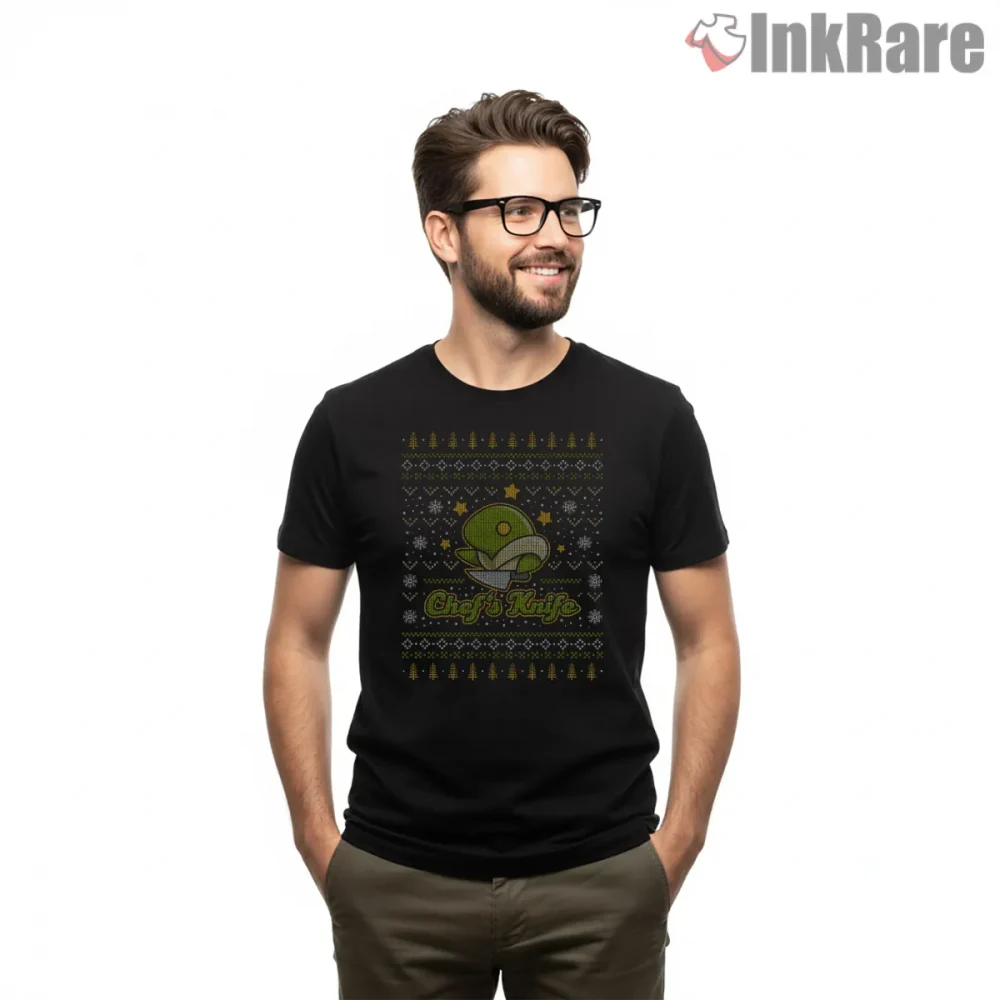 Final Fantasy Tonberry Chef Knife Holiday Pattern Shirt on black short sleeve shirt for men graphic tee