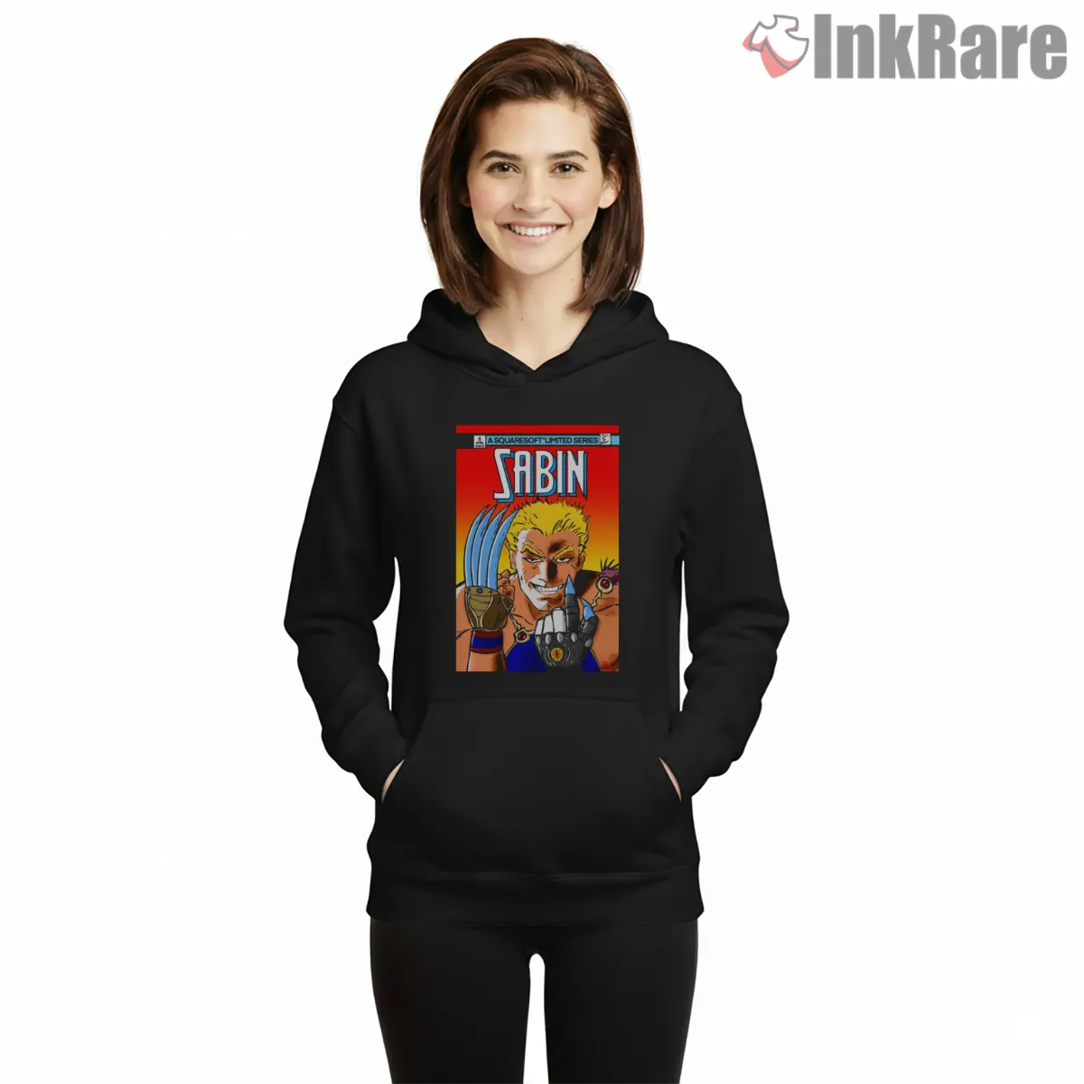 Final Fantasy Vi Sabin Retro Anime Portrait Hoodie Black Final Fantasy Vi Sabin Retro Anime Portrait Shirt on black hoodie for women graphic tee
