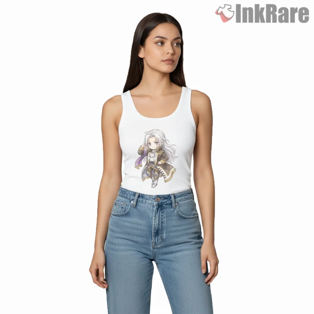 Final Fantasy Vi Setzer Gabbiani Chibi Gambler Airship Captain Shirt on white tank top for women graphic tee