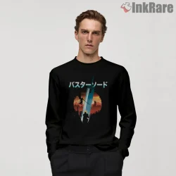 Final Fantasy Vii Buster Sword Sunset Silhouette Shirt on black long sleeve shirt for men graphic tee