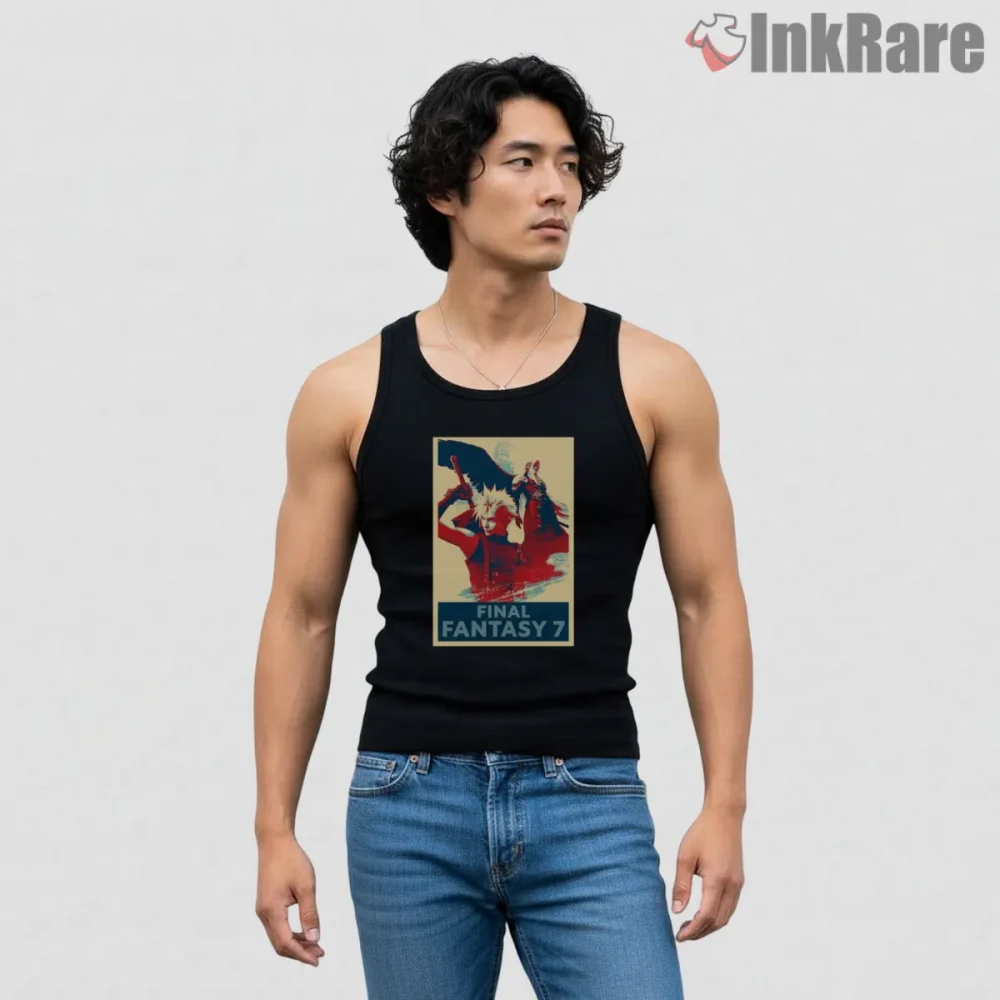 Final Fantasy Vii Cloud And Sephiroth Poster Contrast Shirt on black tank top for men graphic tee