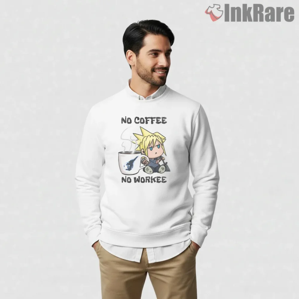 Final Fantasy Vii Cloud Coffee No Work Chibi Funny Shirt on graphic shirt for men graphic tee