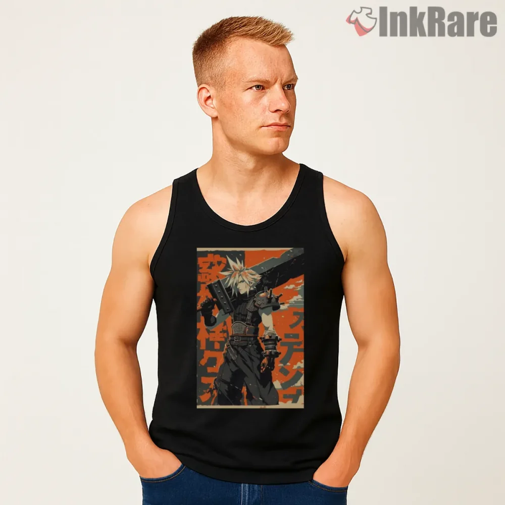 Final Fantasy Vii Cloud Strife Grunge Street Poster Shirt on black tank top for men graphic tee