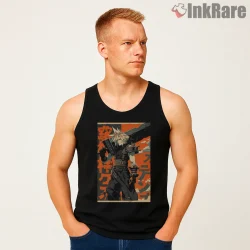 Final Fantasy Vii Cloud Strife Grunge Street Poster Shirt on black tank top for men graphic tee