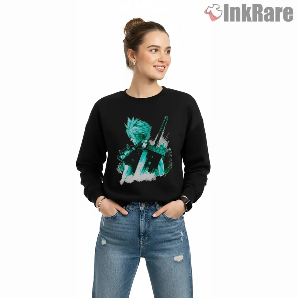 Final Fantasy Vii Remake Cloud Strife Blue Ink Brush Art Shirt on graphic shirt for women graphic tee