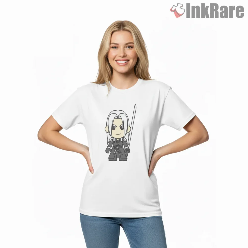 Final Fantasy Vii Sephiroth Chibi Minimal Icon Shirt on white short sleeve shirt for women graphic tee