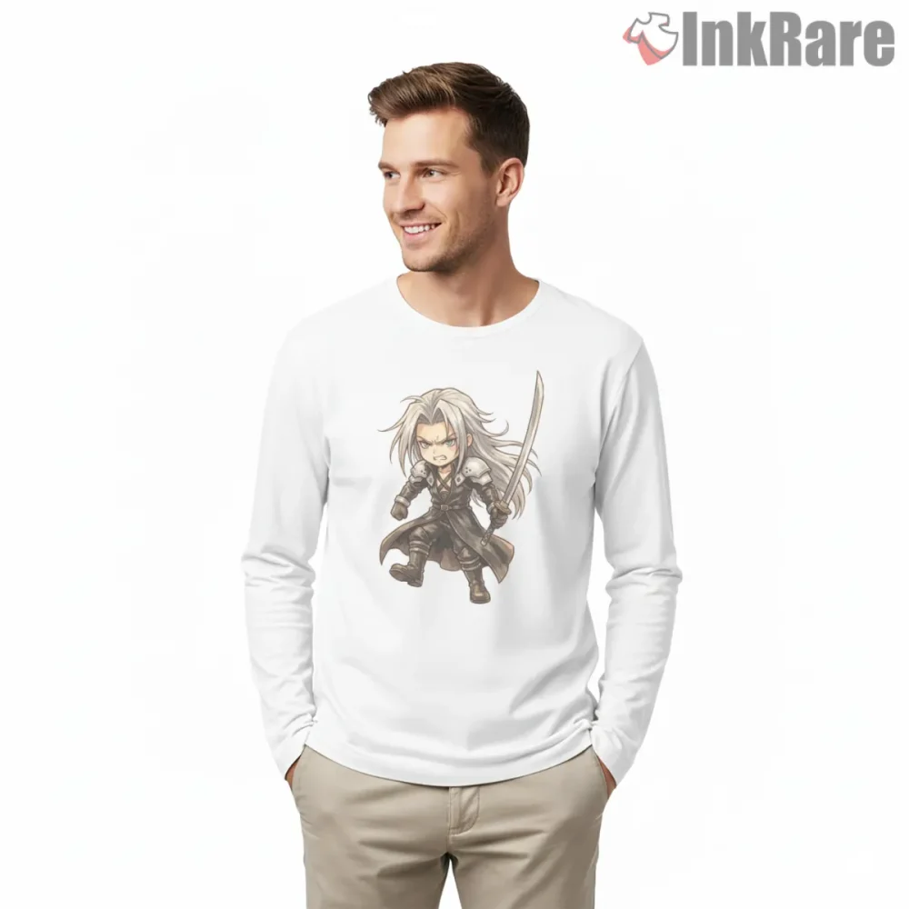 Final Fantasy Vii Sephiroth Chibi Sword Battle Hero Shirt on white long sleeve shirt for men graphic tee