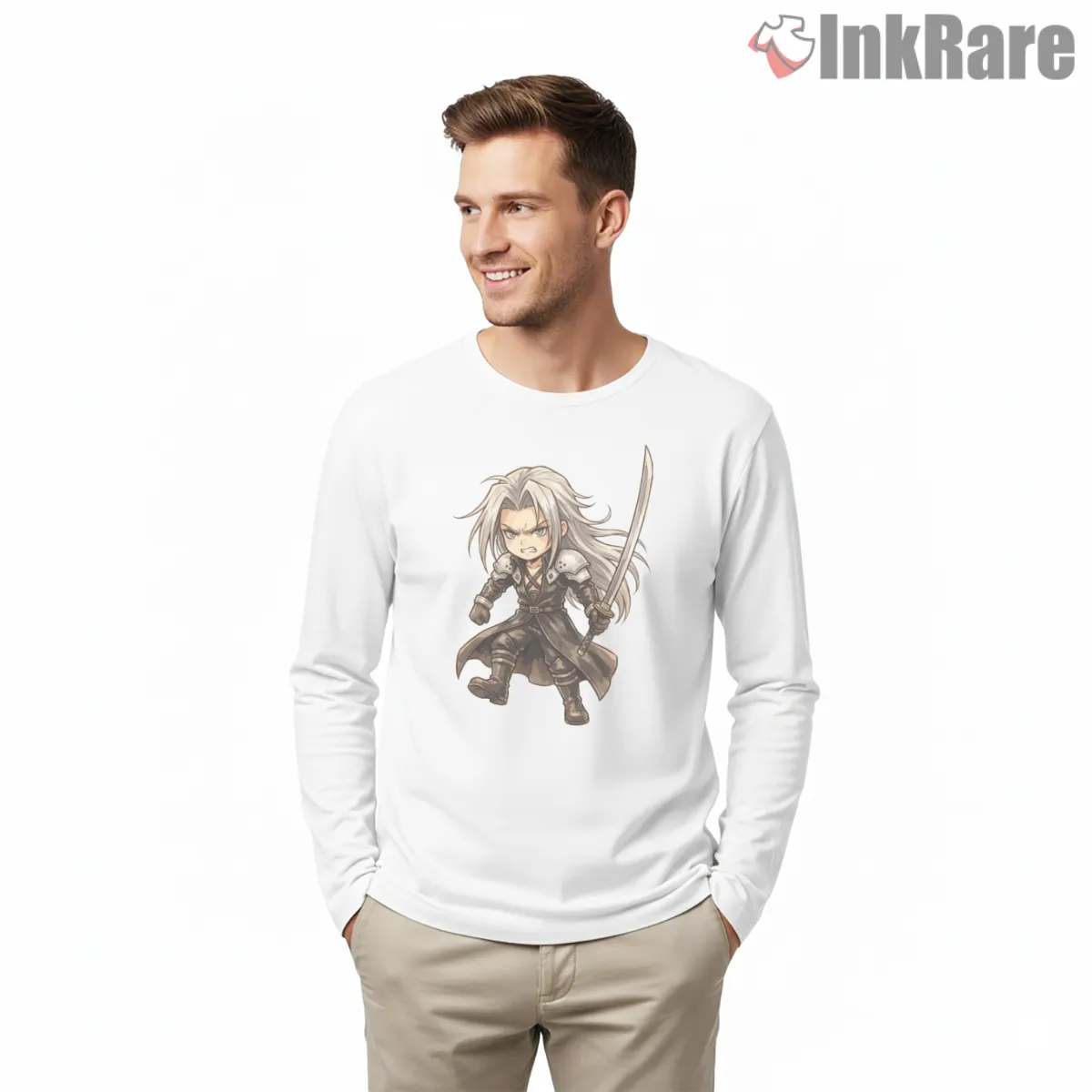 Final Fantasy Vii Sephiroth Chibi Sword Battle Hero Long Sleeve White Final Fantasy Vii Sephiroth Chibi Sword Battle Hero Shirt on white long sleeve shirt for men graphic tee