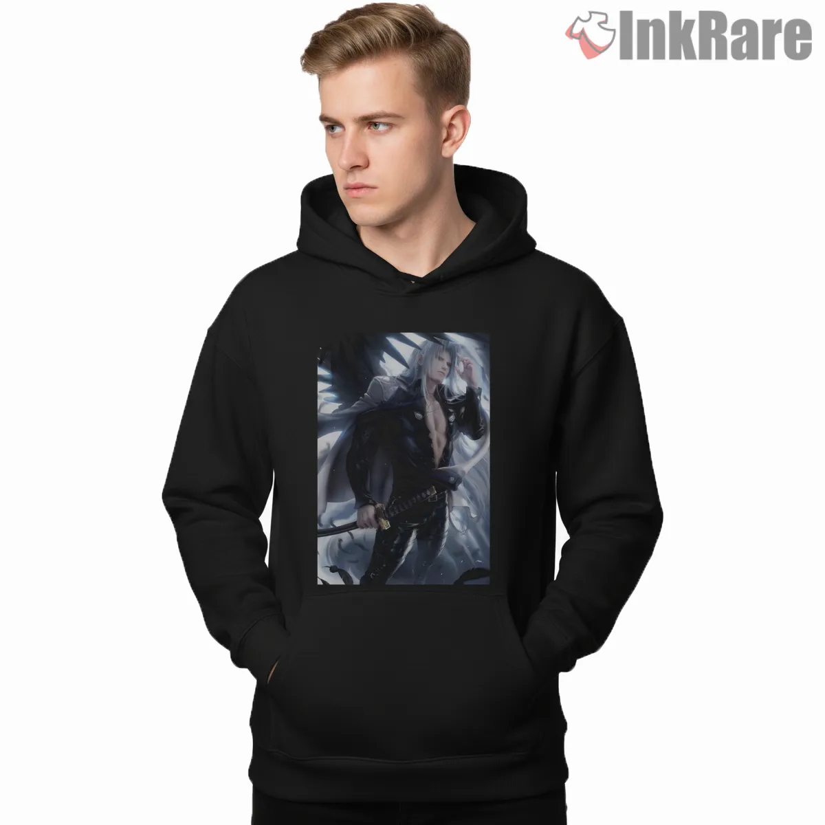 Final Fantasy Vii Sephiroth Modern Suit Dark Portrait Shirt on black hoodie for men graphic tee