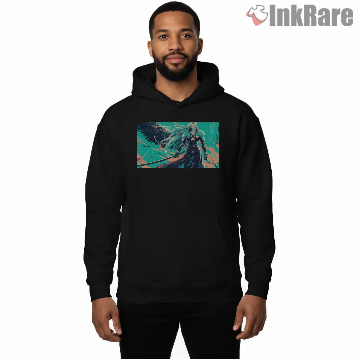 Final Fantasy Vii Sephiroth One Winged Angel Dynamic Art Shirt on black hoodie for men graphic tee