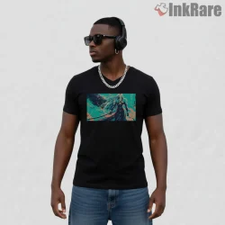 Final Fantasy Vii Sephiroth One Winged Angel Dynamic Art Shirt on black v-neck shirt for men graphic tee