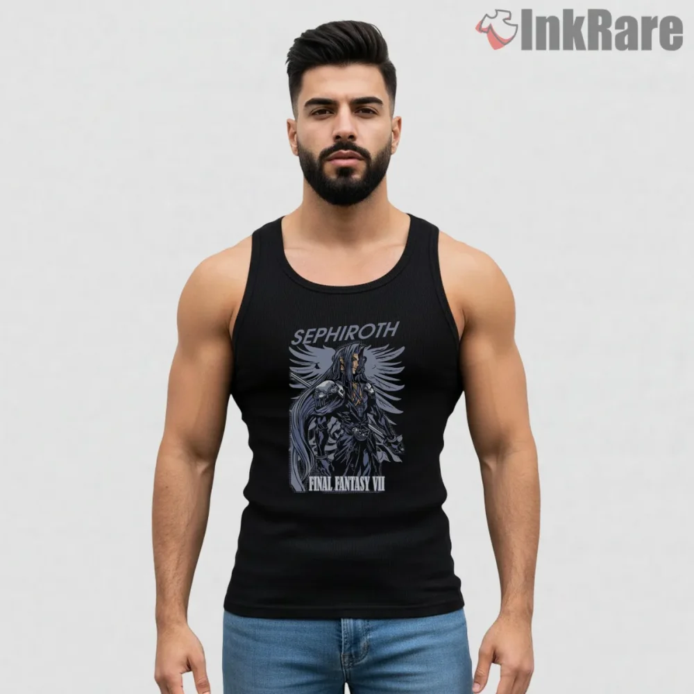 Final Fantasy Vii Sephiroth Winged Dark Emblem Shirt on black tank top for men graphic tee