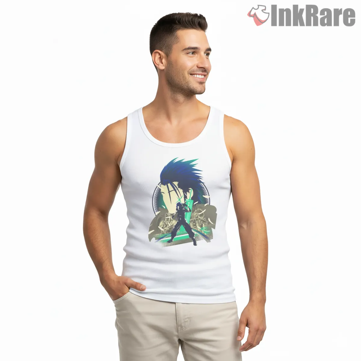 Final Fantasy Vii Soldier First Class Dynamic Hero Tank Top White Final Fantasy Vii Soldier First Class Dynamic Hero Shirt on white tank top for men graphic tee