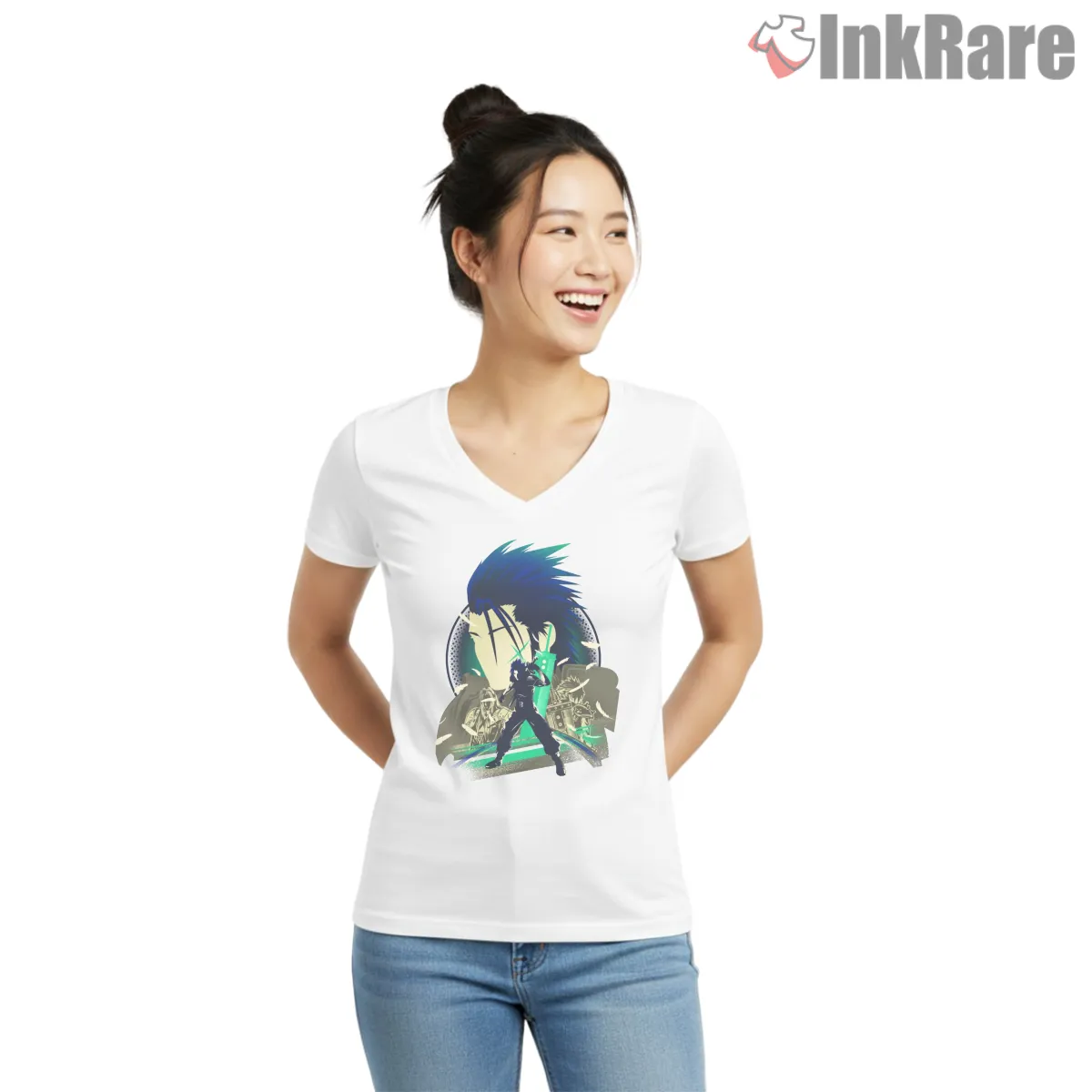 Final Fantasy Vii Soldier First Class Dynamic Hero V Neck White Final Fantasy Vii Soldier First Class Dynamic Hero Shirt on white v-neck shirt for women graphic tee