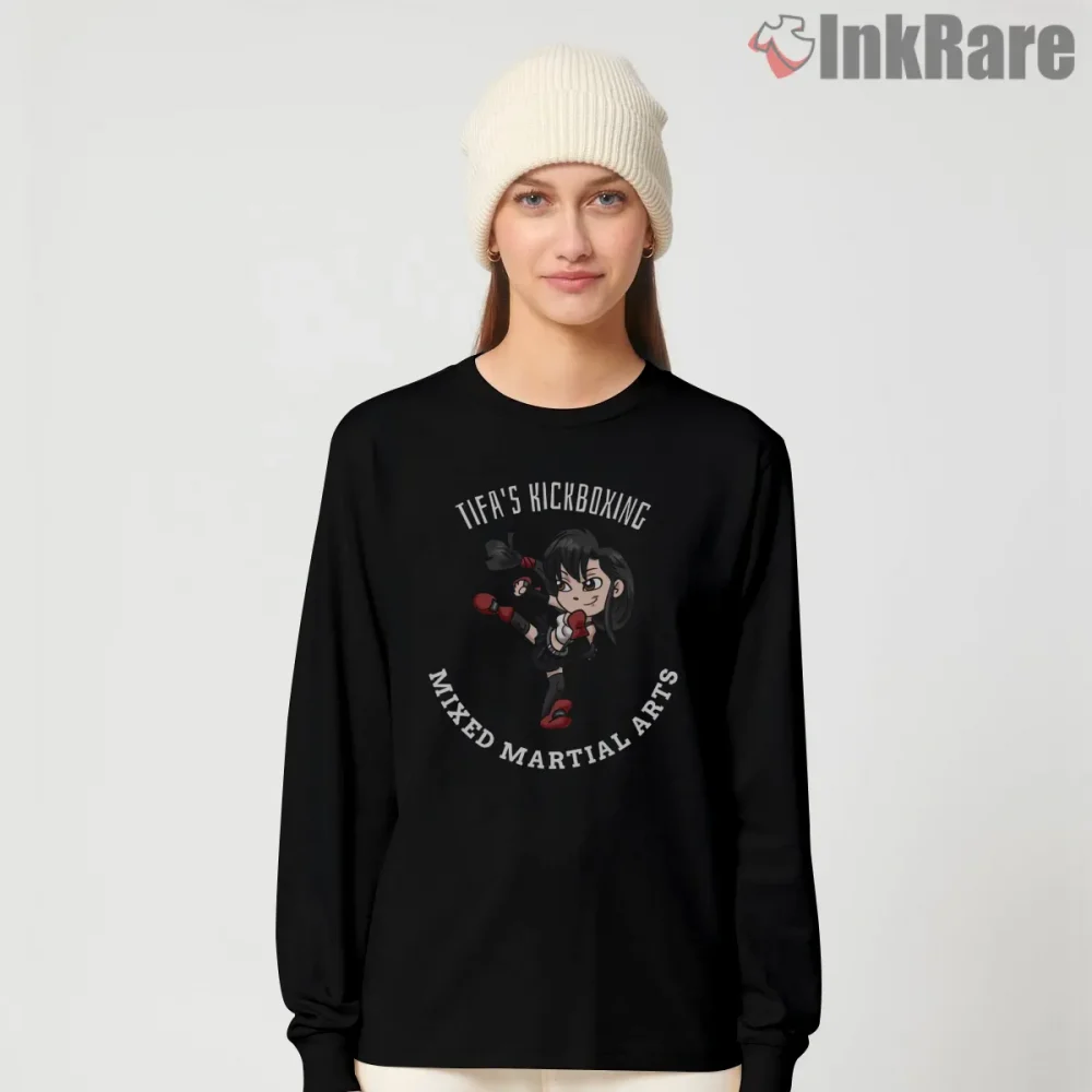 Final Fantasy Vii Tifa Kickboxing Chibi Fitness Style Shirt on black long sleeve shirt for women graphic tee
