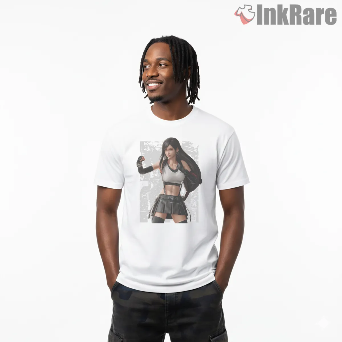 Final Fantasy Vii Tifa Lockhart Action Fighter Portrait Shirt on white short sleeve shirt for men graphic tee