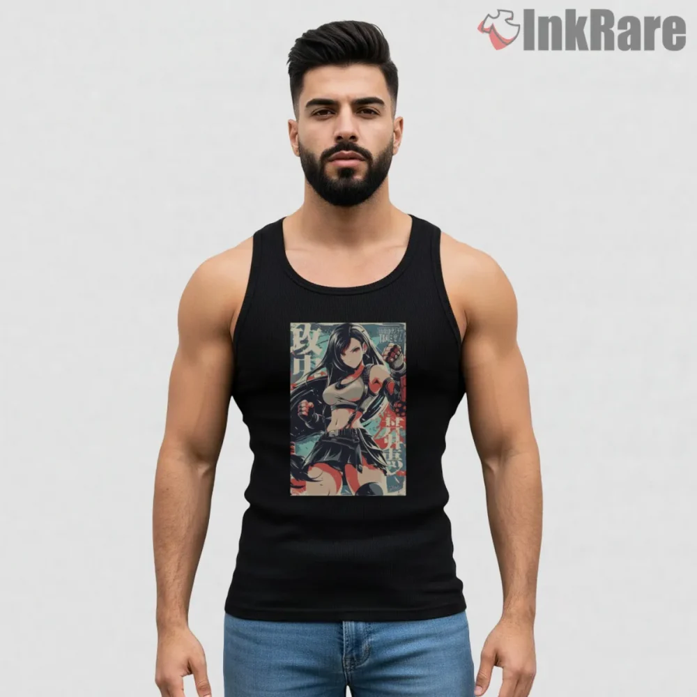 Final Fantasy Vii Tifa Lockhart Dynamic Combat Anime Shirt on black tank top for men graphic tee