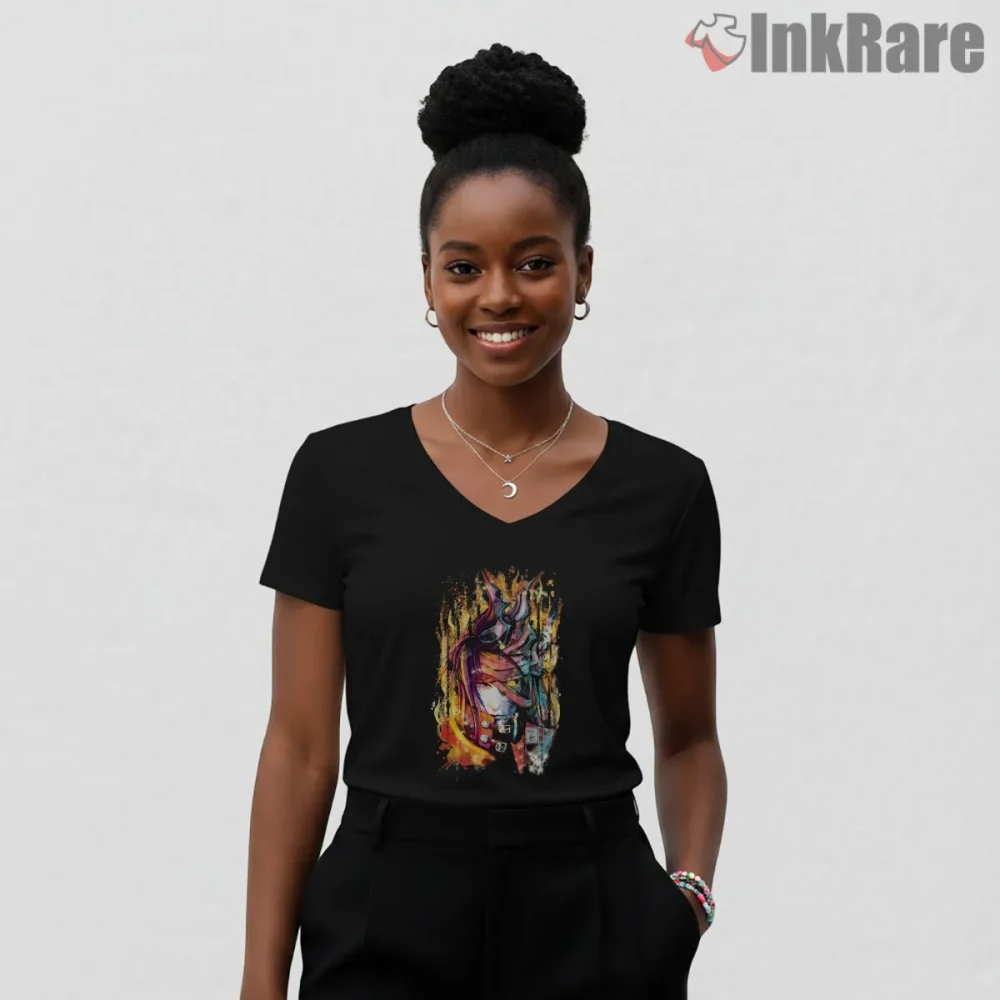 Final Fantasy Vii Vincent Valentine Dark Chaos Portrait Shirt on black v-neck shirt for women graphic tee