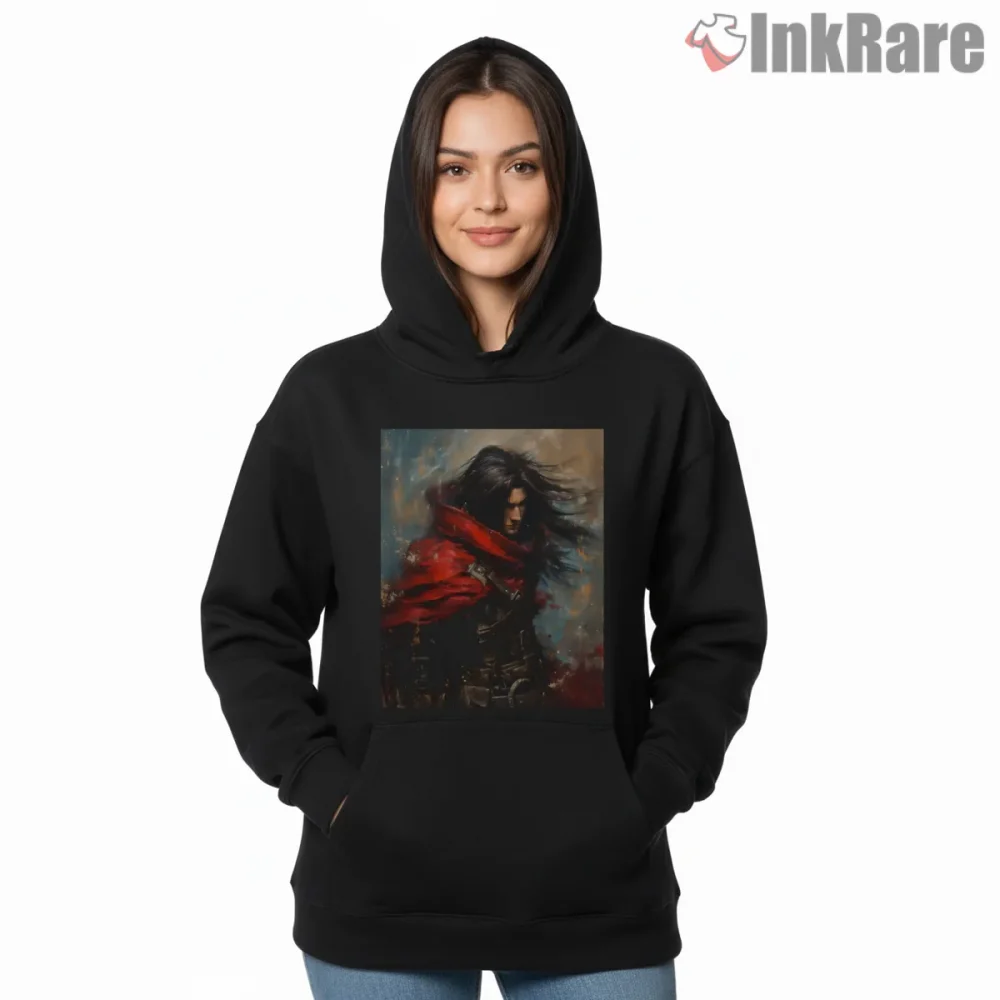 Final Fantasy Vii Vincent Valentine Dark Cloak Portrait Shirt on black hoodie for women graphic tee