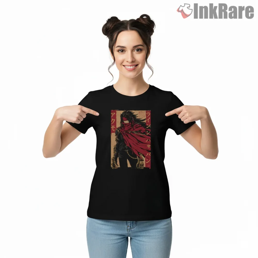 Final Fantasy Vii Vincent Valentine Vintage Warning Poster Shirt on black short sleeve shirt for women graphic tee