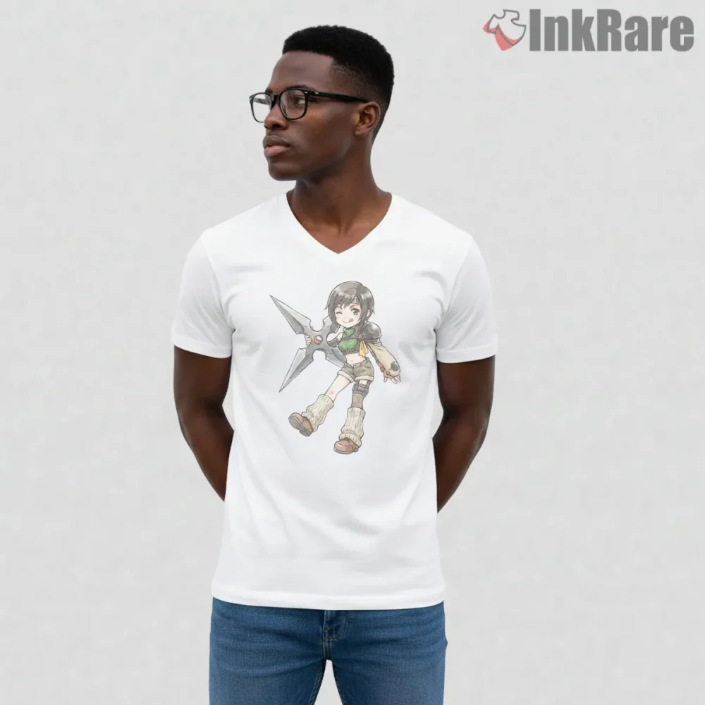 Final Fantasy Vii Yuffie Kisaragi Chibi Ninja Adventure Shirt on white v-neck shirt for men graphic tee