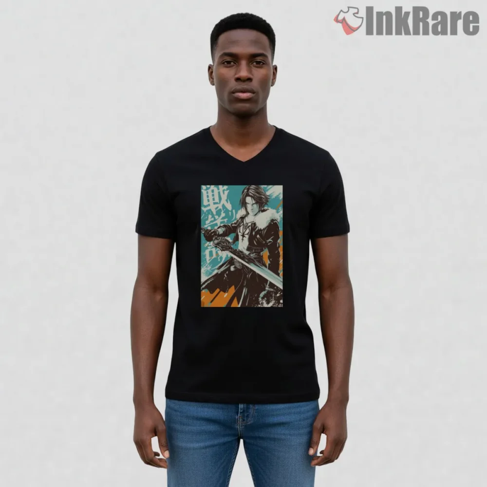 Final Fantasy Viii Squall Leonhart Modern Anime Portrait Shirt on black v-neck shirt for men graphic tee