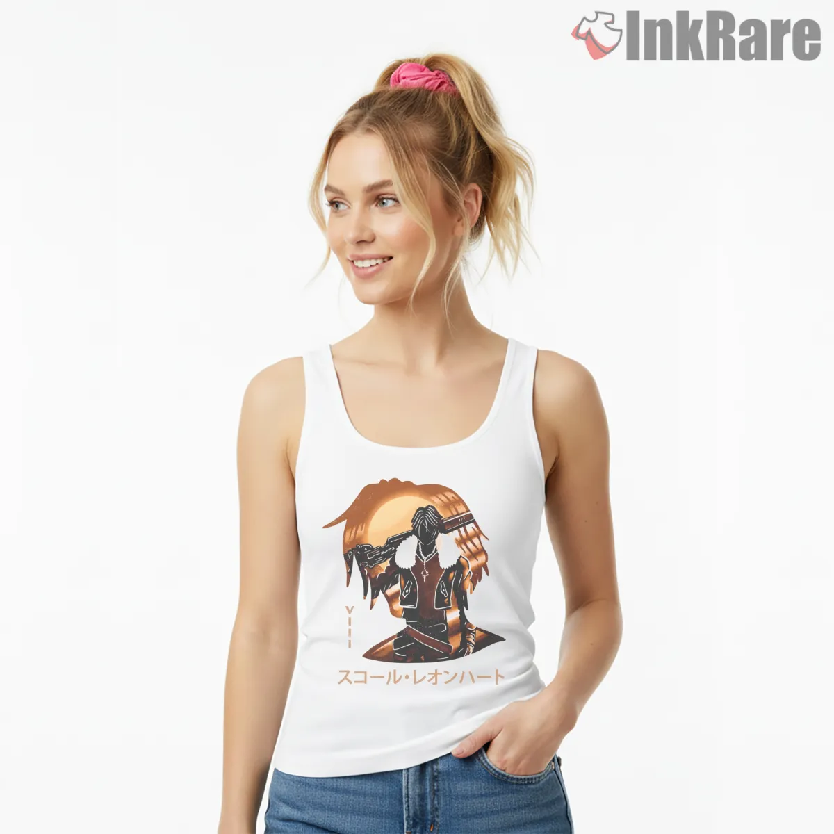 Final Fantasy Viii Squall Seed Commander Sunset Silhouette Tank Top White Final Fantasy Viii Squall Seed Commander Sunset Silhouette Shirt on white tank top for women graphic tee