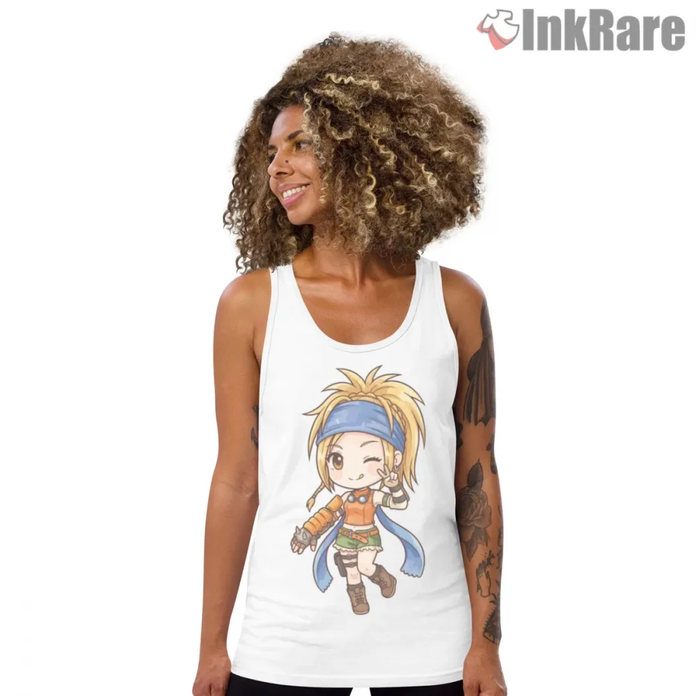 Final Fantasy X Rikku Chibi Adventurer Cute Action Shirt on white tank top for women graphic tee