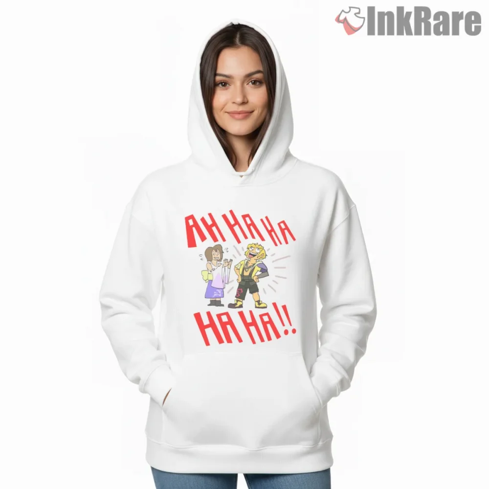 Final Fantasy X Tidus Laugh Meme Comic Style Shirt on white hoodie for women graphic tee