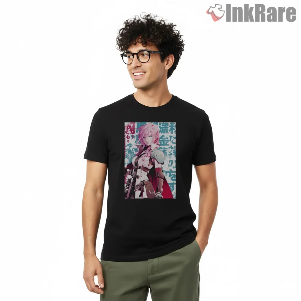 Final Fantasy Xiii Lightning Graffiti Street Art Portrait Shirt on black short sleeve shirt for men graphic tee