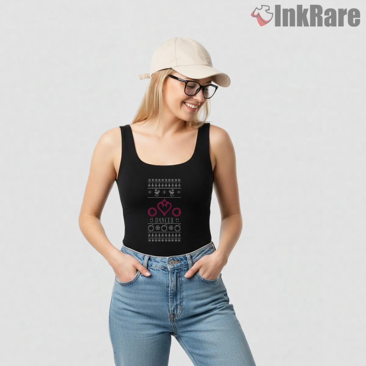 Final Fantasy Xiv Dancer Job Holiday Knit Pattern Tank Top Black Final Fantasy Xiv Dancer Job Holiday Knit Pattern Shirt on black tank top for women graphic tee