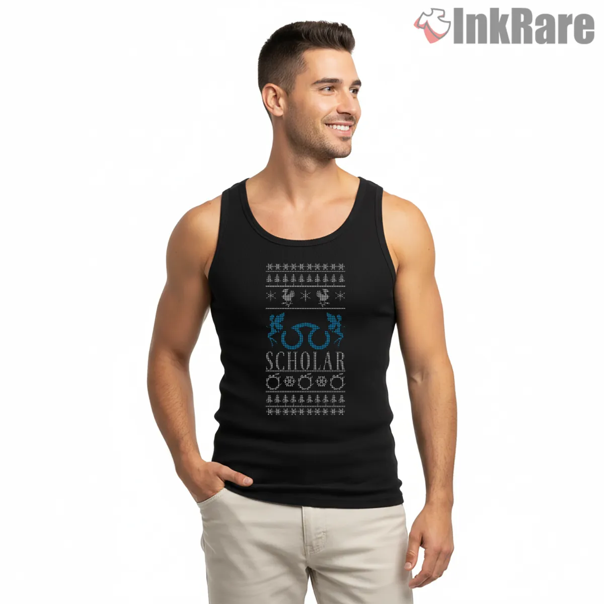 Final Fantasy Xiv Scholar Job Holiday Pattern Shirt on black tank top for men graphic tee
