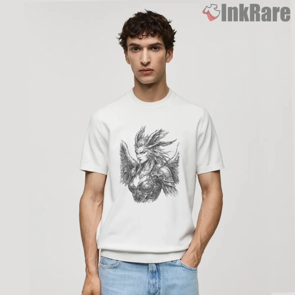 Final Fantasy Xvi Garuda Winged Warrior Detailed Sketch Art Shirt on white short sleeve shirt for men graphic tee