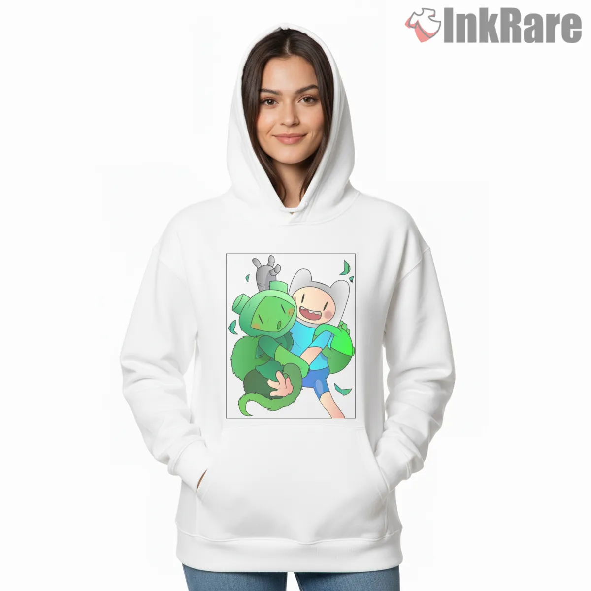 Finn And Fern Hug Emotional Scene Adventure Time Shirt on white hoodie for women graphic tee