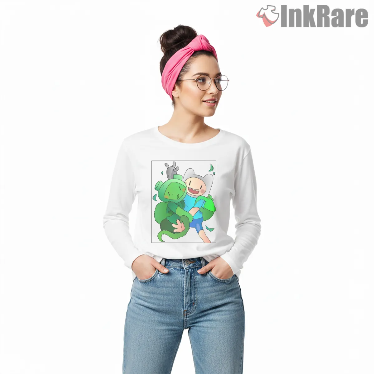 Finn And Fern Hug Emotional Scene Adventure Time Long Sleeve White Finn And Fern Hug Emotional Scene Adventure Time Shirt on white long sleeve shirt for women graphic tee