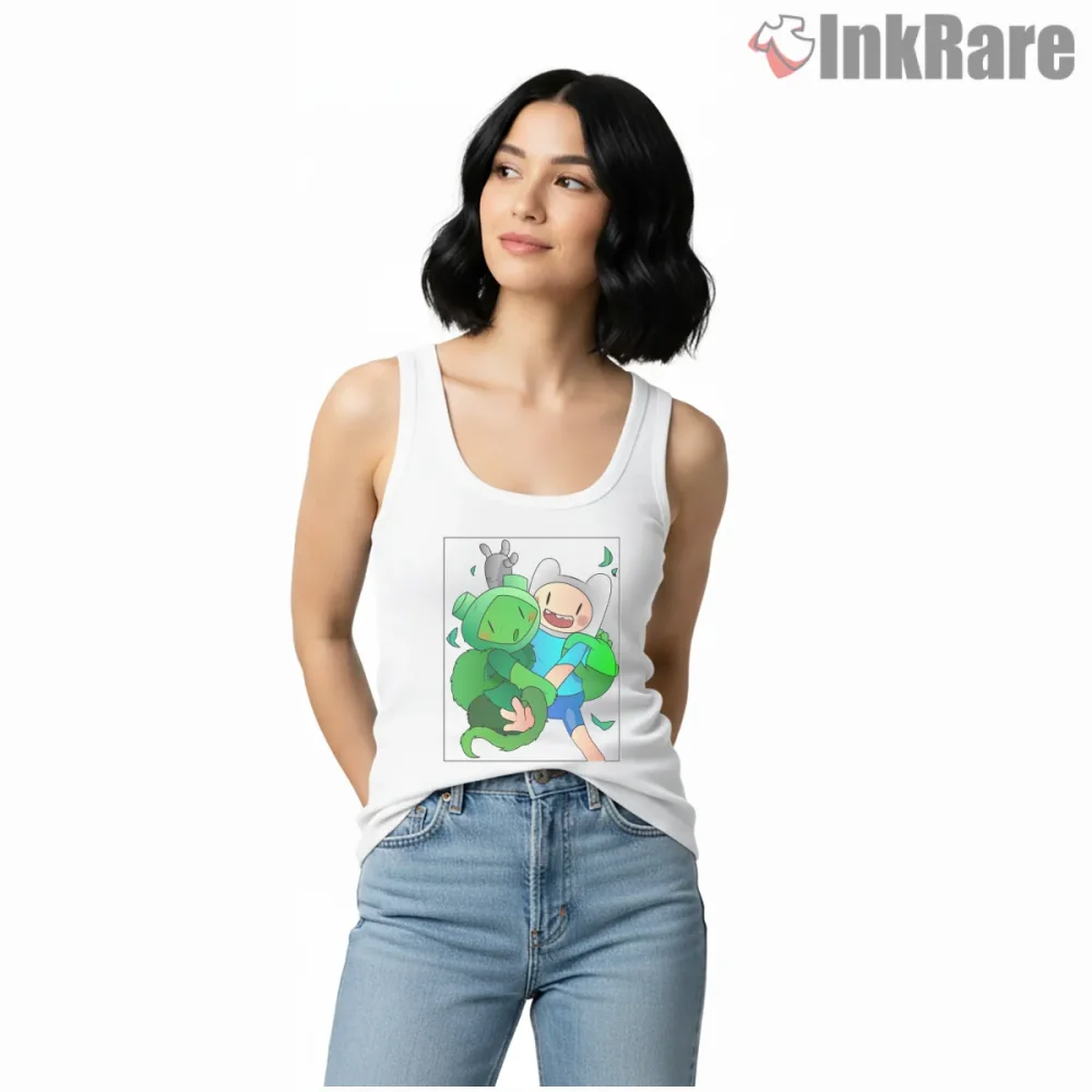 Finn And Fern Hug Emotional Scene Adventure Time Shirt on white tank top for women graphic tee