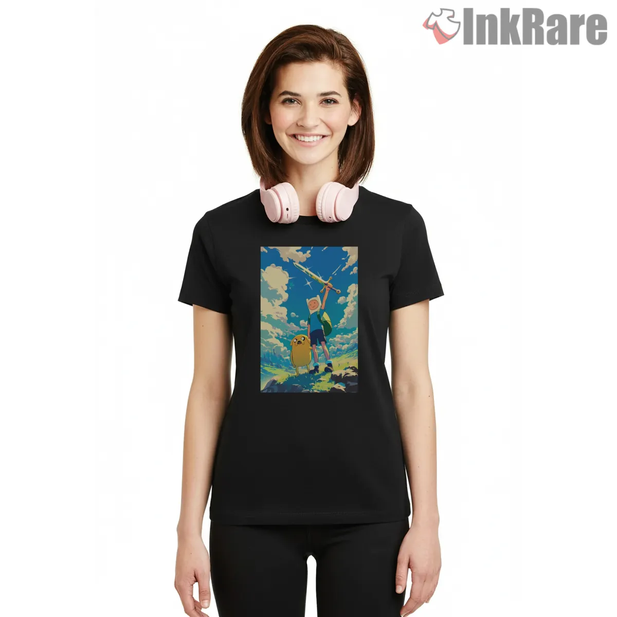 Finn And Jake Battle Ready Epic Sky Cartoon Short Sleeve Black Finn And Jake Battle Ready Epic Sky Cartoon Shirt on black short sleeve shirt for women graphic tee