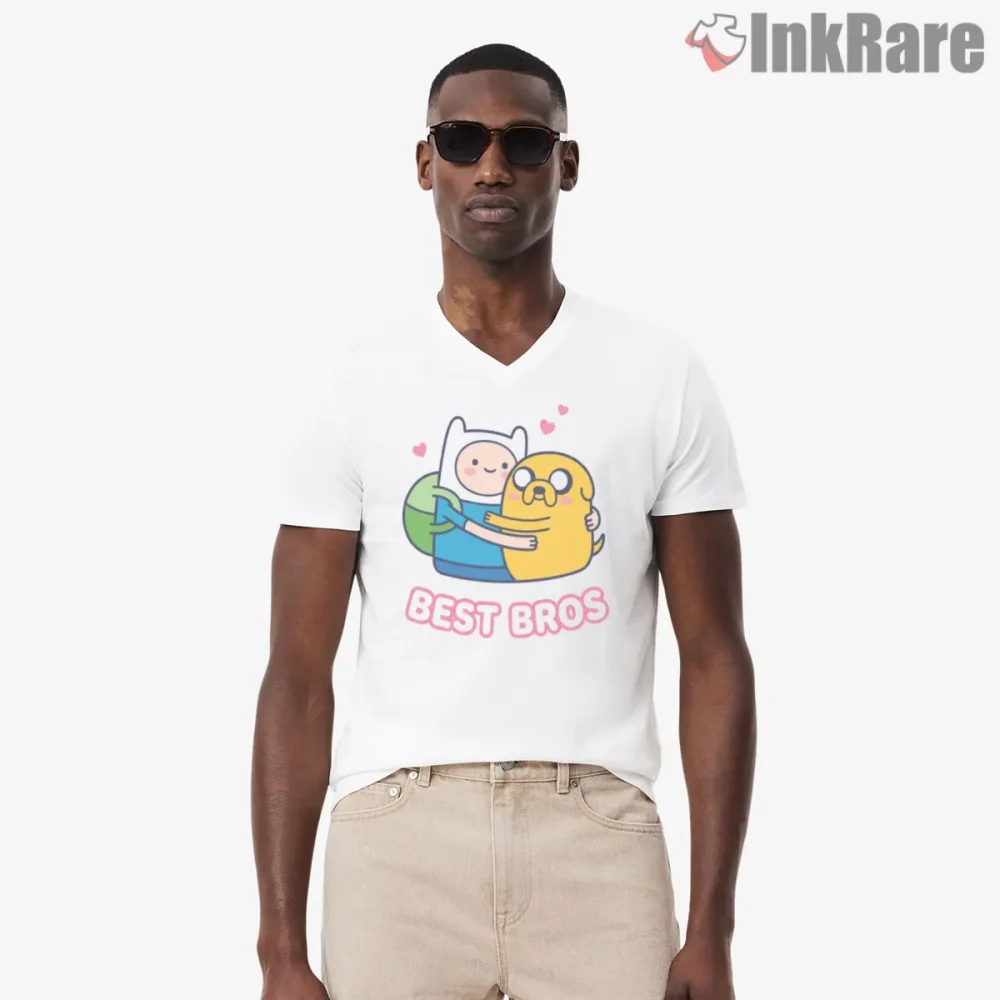 Finn And Jake Best Bros Cute Friendship Cartoon Shirt on white v-neck shirt for men graphic tee