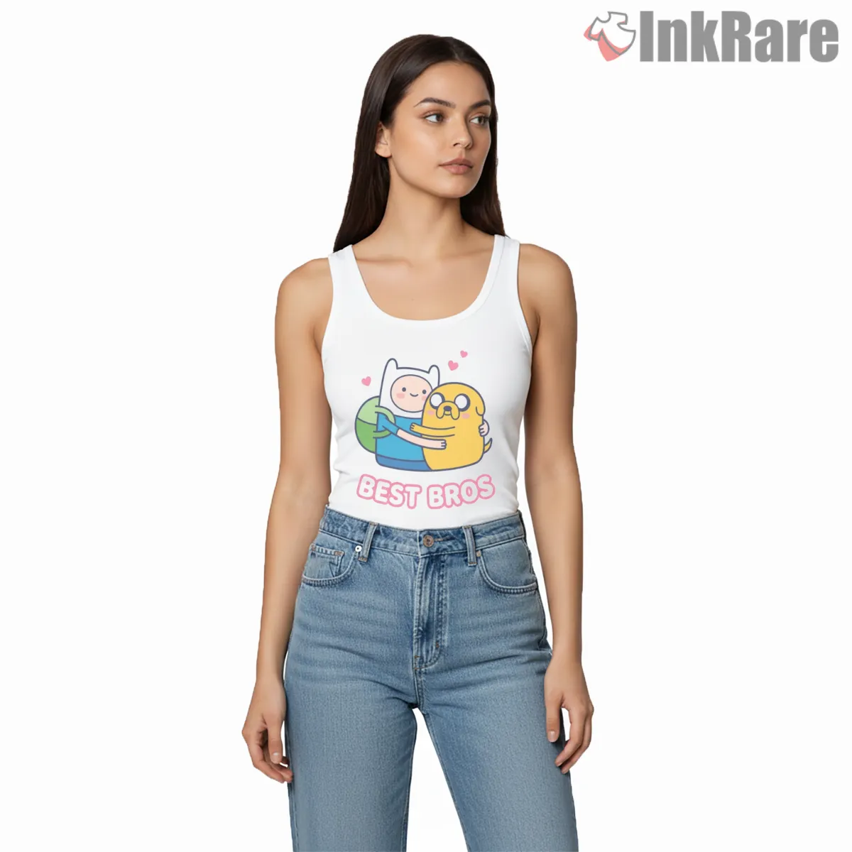 Finn And Jake Best Bros Cute Friendship Cartoon Tank Top White Finn And Jake Best Bros Cute Friendship Cartoon Shirt on white tank top for women graphic tee