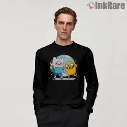 Finn And Jake Happy Celebration Cartoon Shirt on black long sleeve shirt for men graphic tee