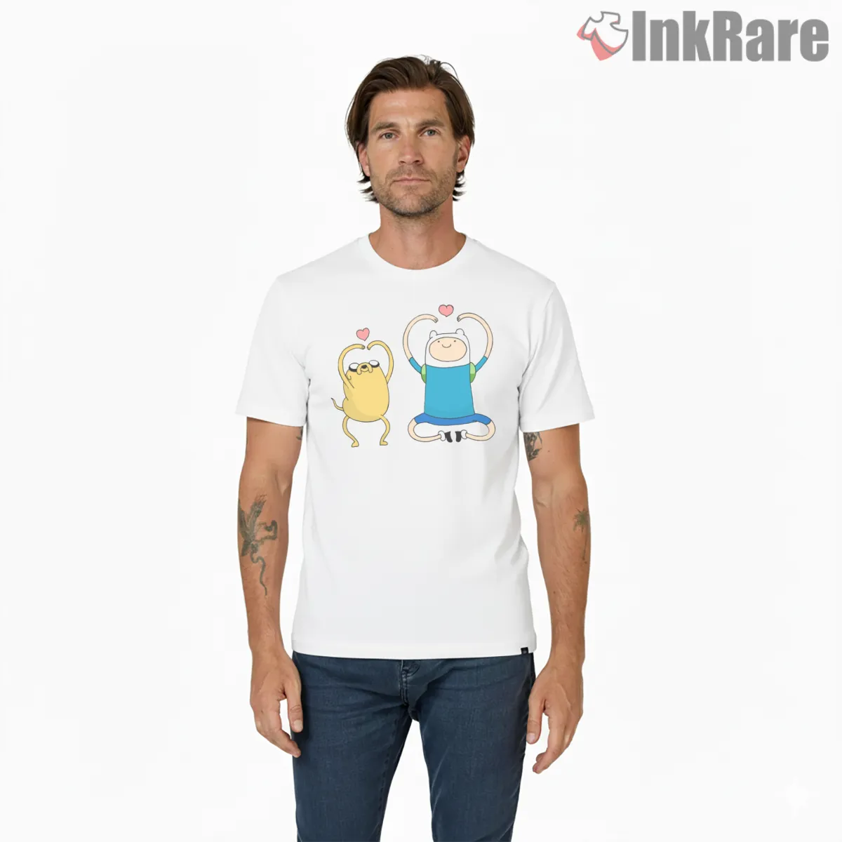 Finn And Jake Hearts Cute Friendship Cartoon Short Sleeve White Finn And Jake Hearts Cute Friendship Cartoon Shirt on white short sleeve shirt for men graphic tee