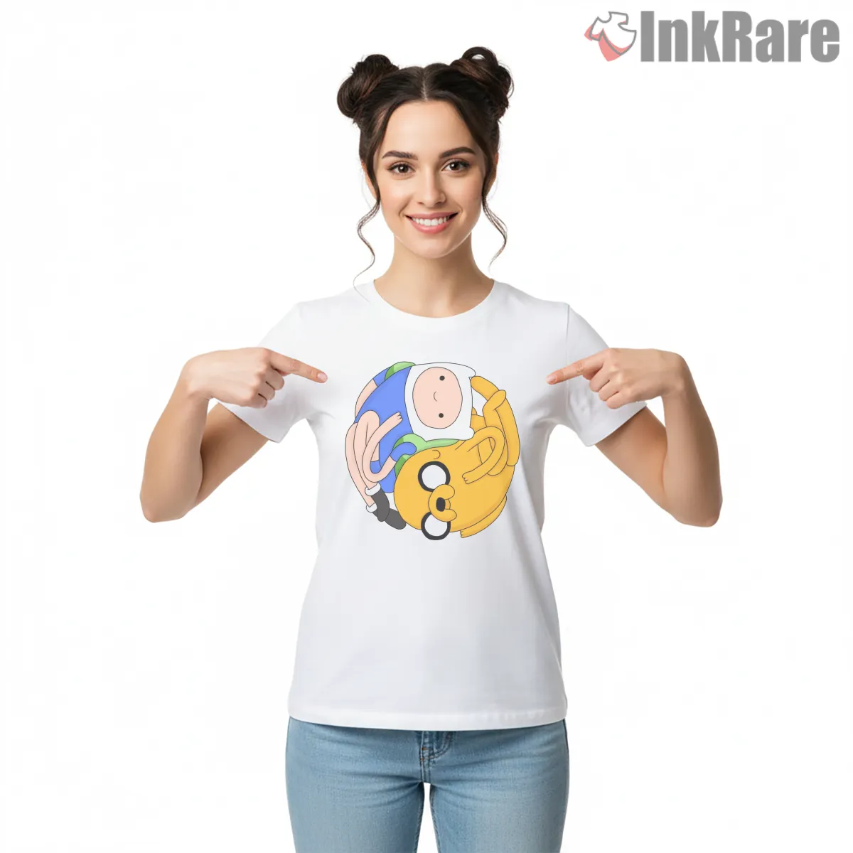 Finn And Jake Hug Cute Cartoon Friendship Short Sleeve White Finn And Jake Hug Cute Cartoon Friendship Shirt on white short sleeve shirt for women graphic tee