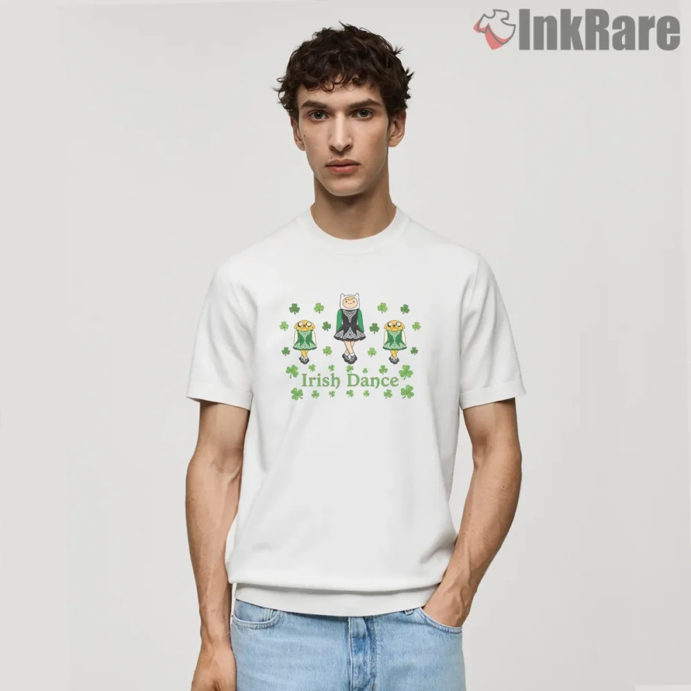 Finn And Jake Irish Dance St Patricks Day Cartoon Shirt on white short sleeve shirt for men graphic tee